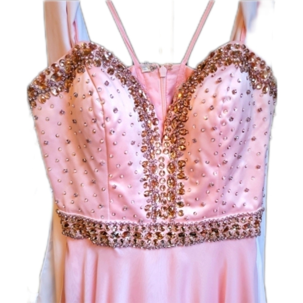 Sherri Hill Pink Princess Crystal Chiffon Gown Prom Evening 2 Pageant Sweetheart - Picture 2 of 9